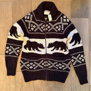 Old Navy Men's Black & White Bear Full-Zip Shawl Collar Cardigan